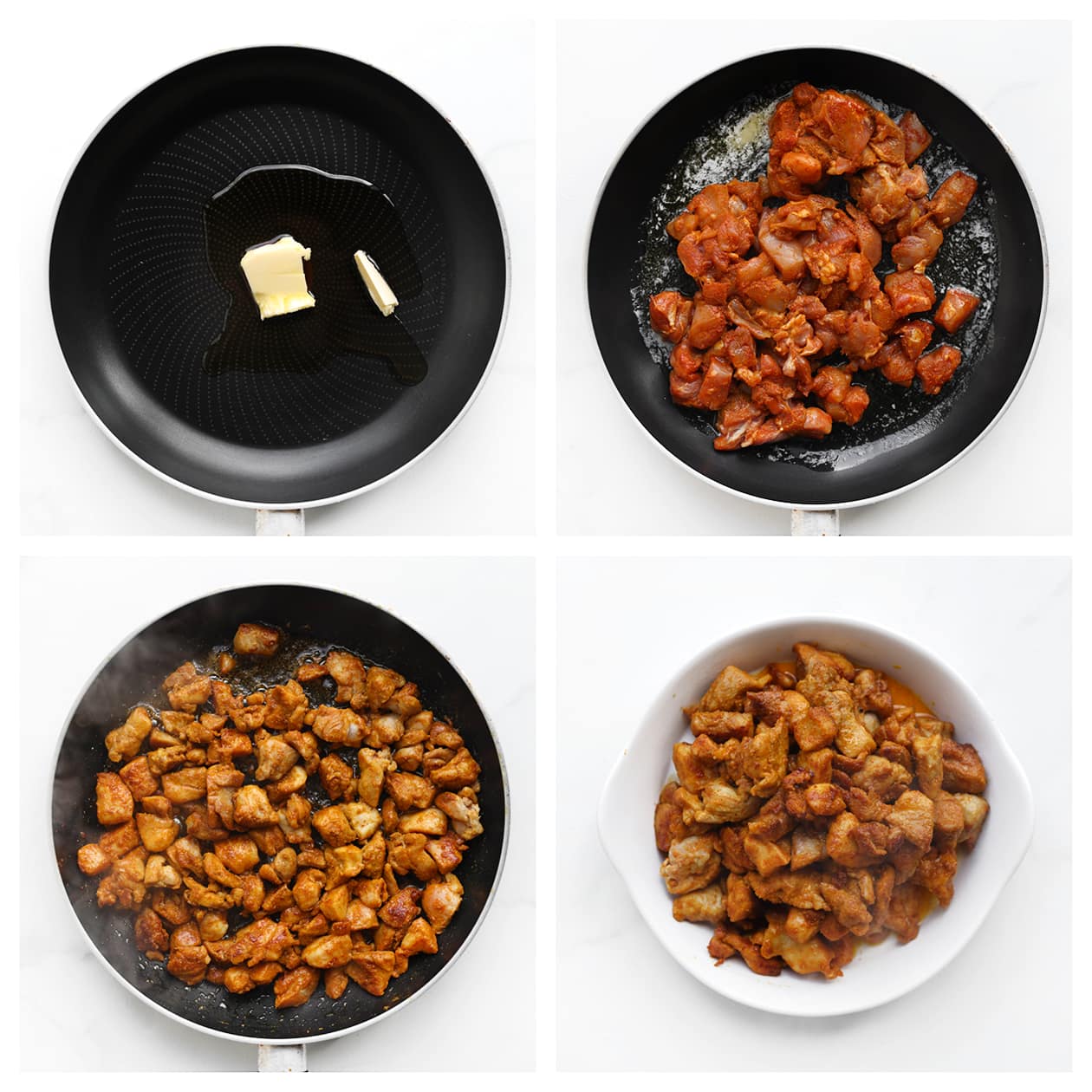 Kip gaar bakken in een koekenpan