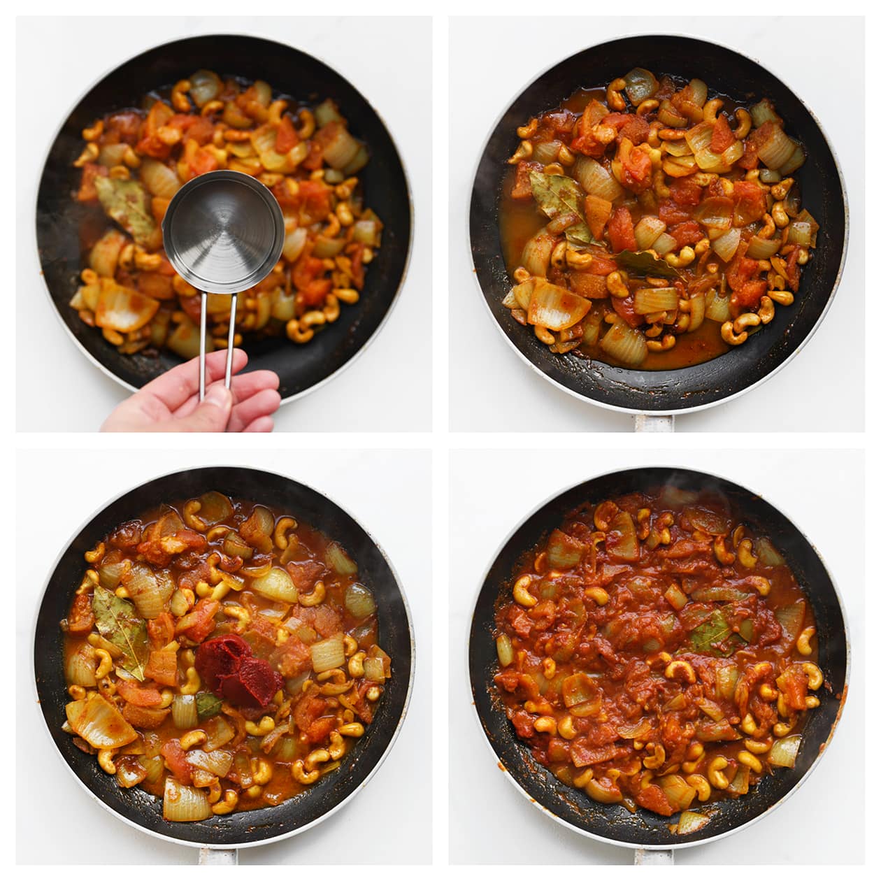 Tomatenpuree toevoegen aan het groentemengsel