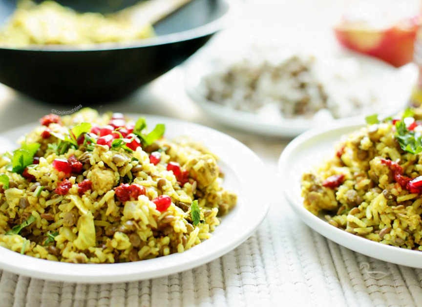 Linzen en rijst met kip