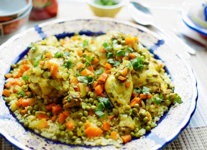 Gestoomde bulgur met kip