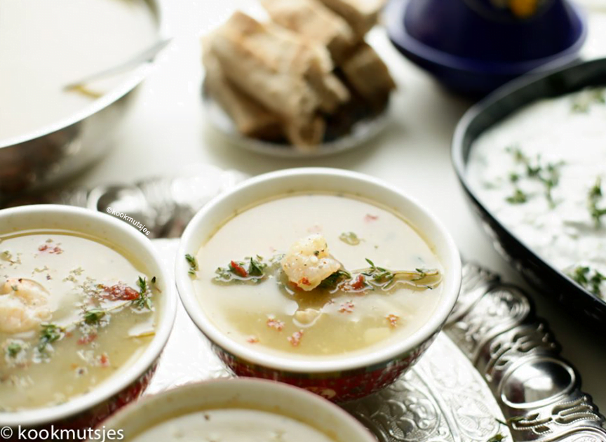 Kippensoep met garnalen