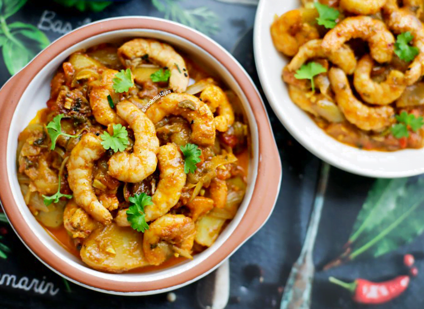 Aardappelschijfjes met garnalen