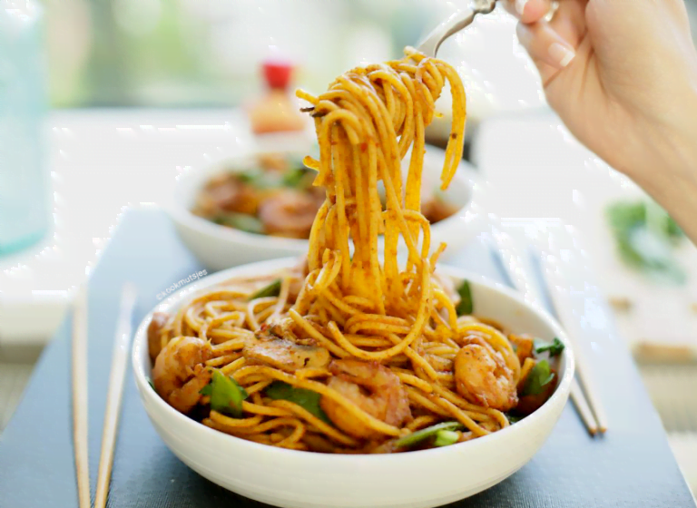 Pittige spaghetti met gamba