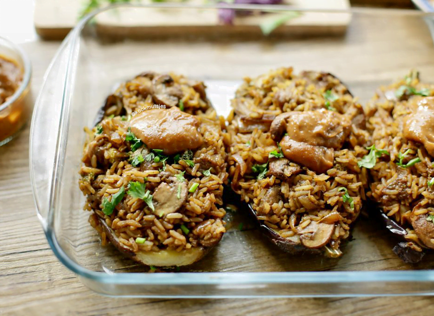 Gevulde aubergine met rijst