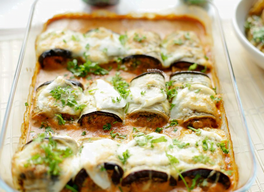 Gevulde aubergine rollen