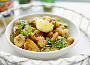 Geroosterde aardappelsalade met garnalen