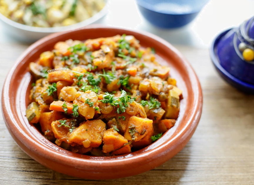 Stoofpotje met zoete aardappel en garnalen
