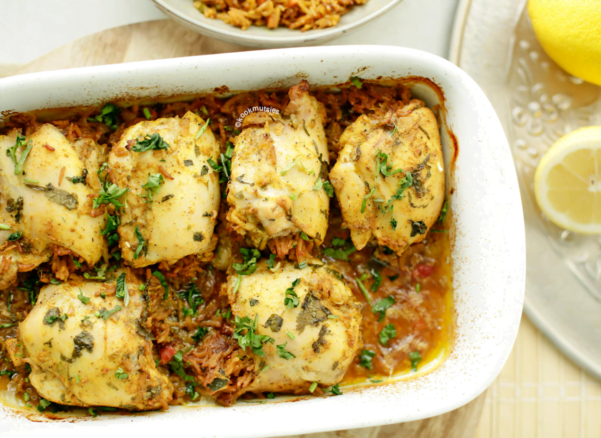 Gevulde kippendijen met rijst