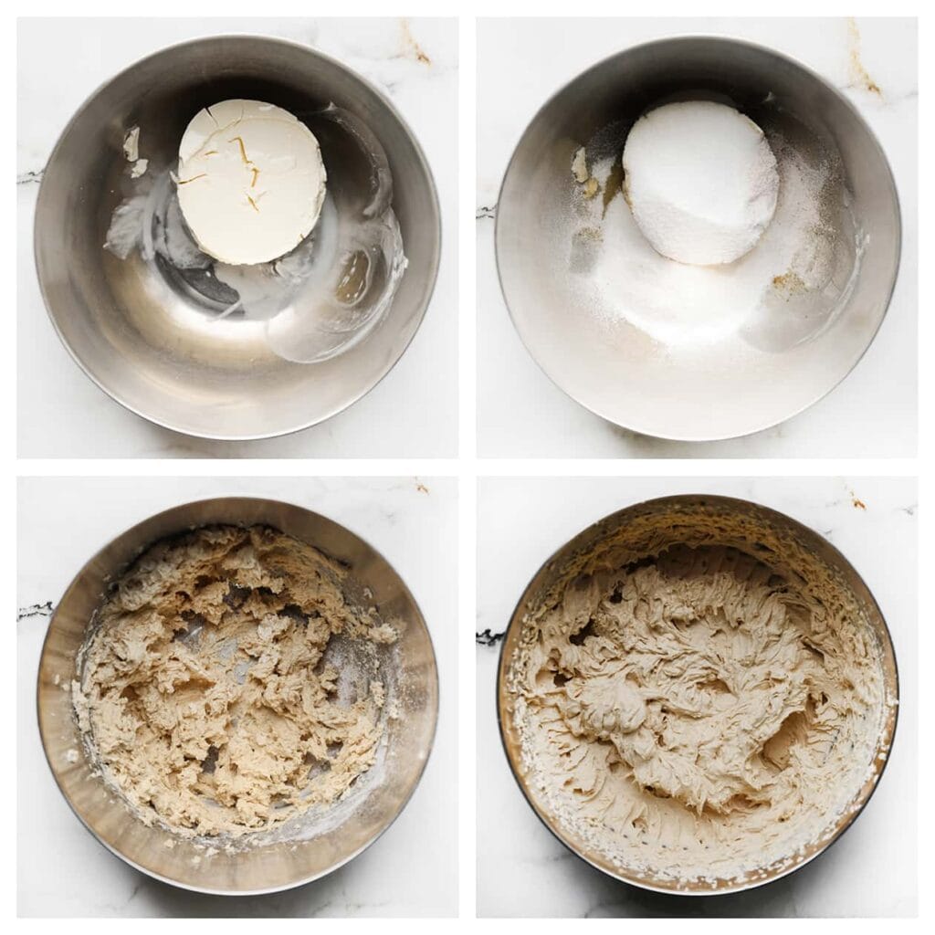 Klop de ongeklopte slagroom samen met de mascarpone, klopfix, vanillesuiker, suiker en espresso op tot het geheel stevig is.