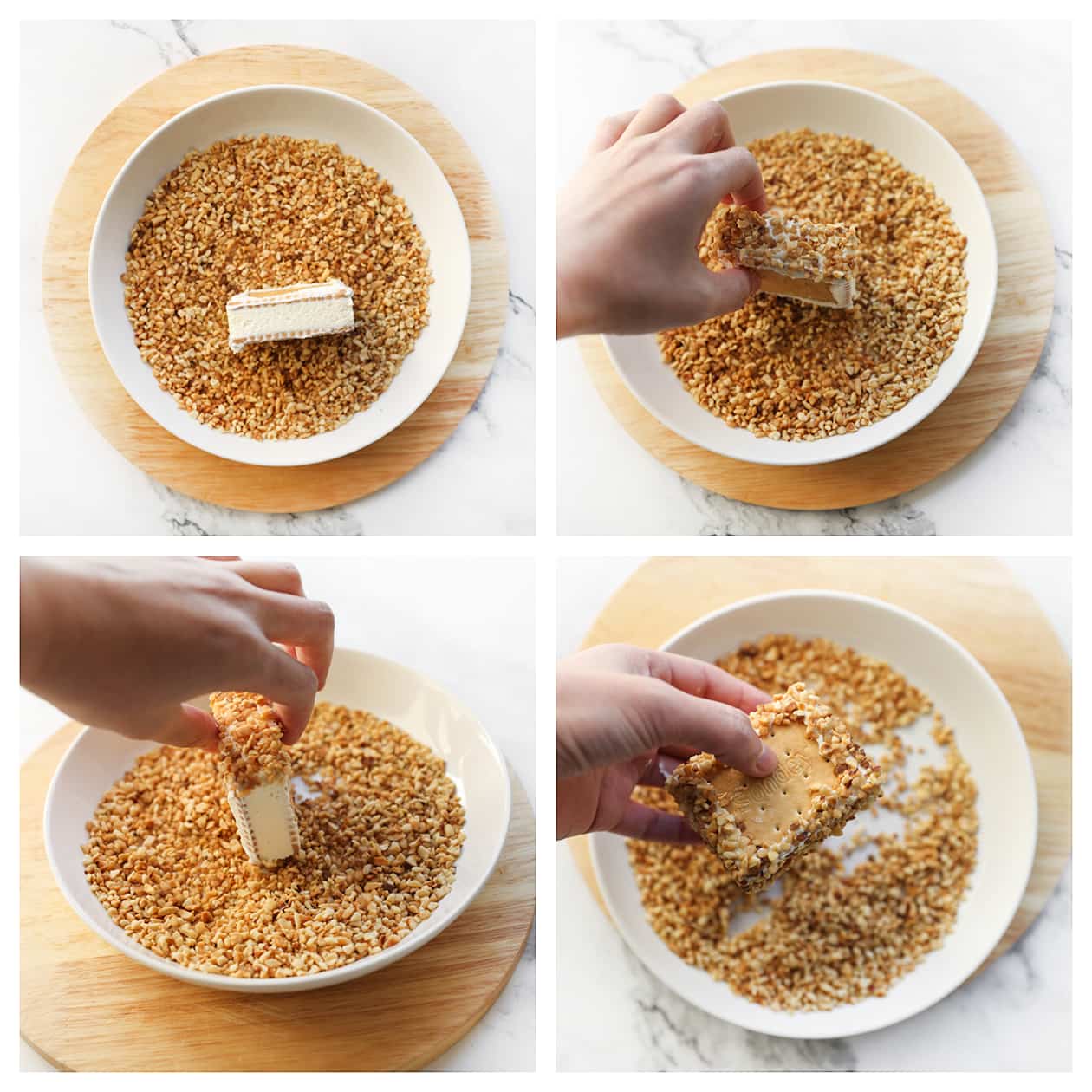 Slagroomgebakje garneren met nougatine