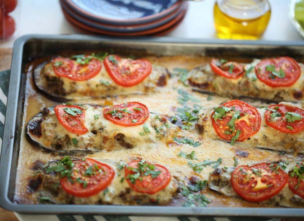 Aubergine met gehakt en kaas