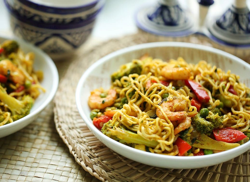 Noedels met garnalen en ras el hanout