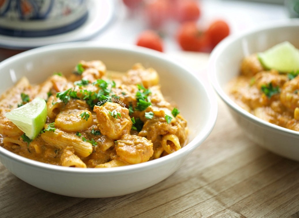 Pittige pasta met garnalen