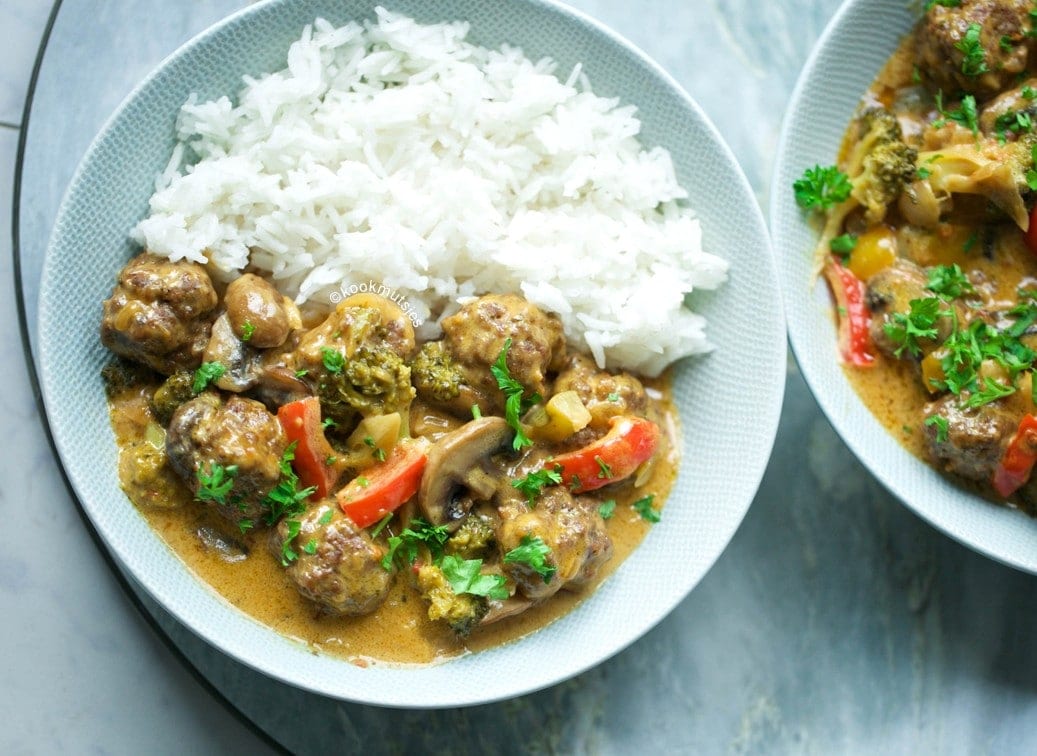 Romige gehaktballen met groentes