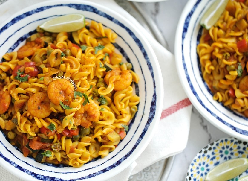 Marokkaanse pasta met garnalen