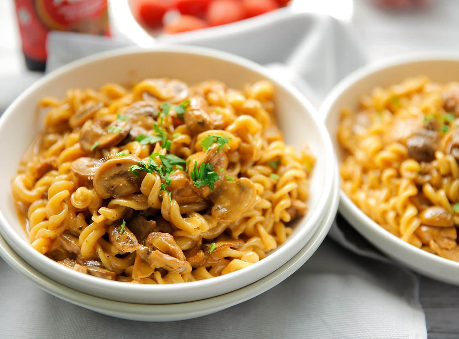 Sweet pasta met kip en champignons