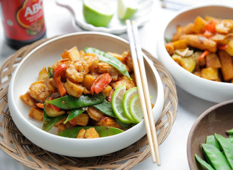 Gebakken aardappelen met garnalen