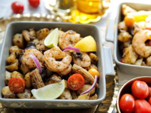 Garnalen met aardappel en babymaïs