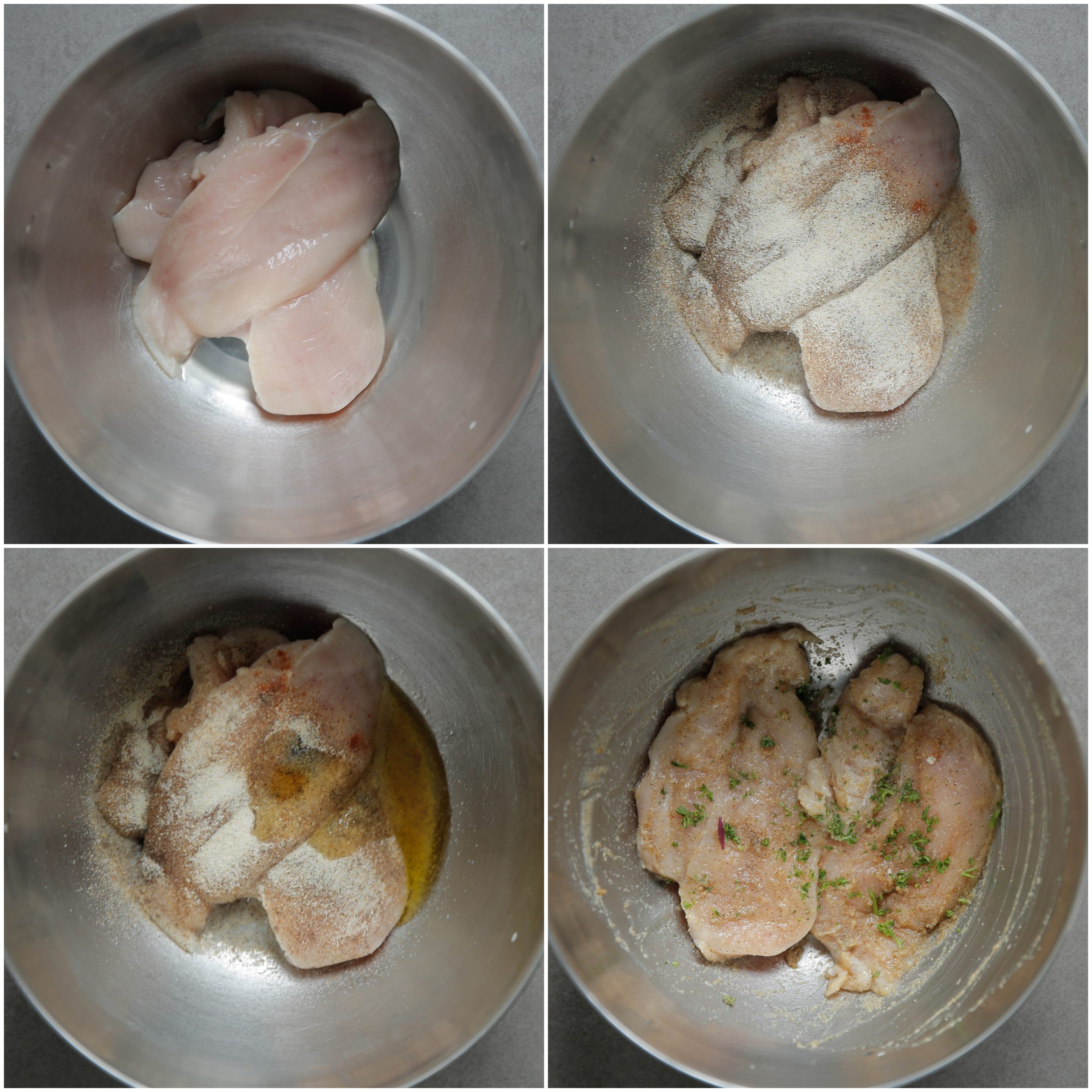 Kip marineren met kruiden, olie en peterselie