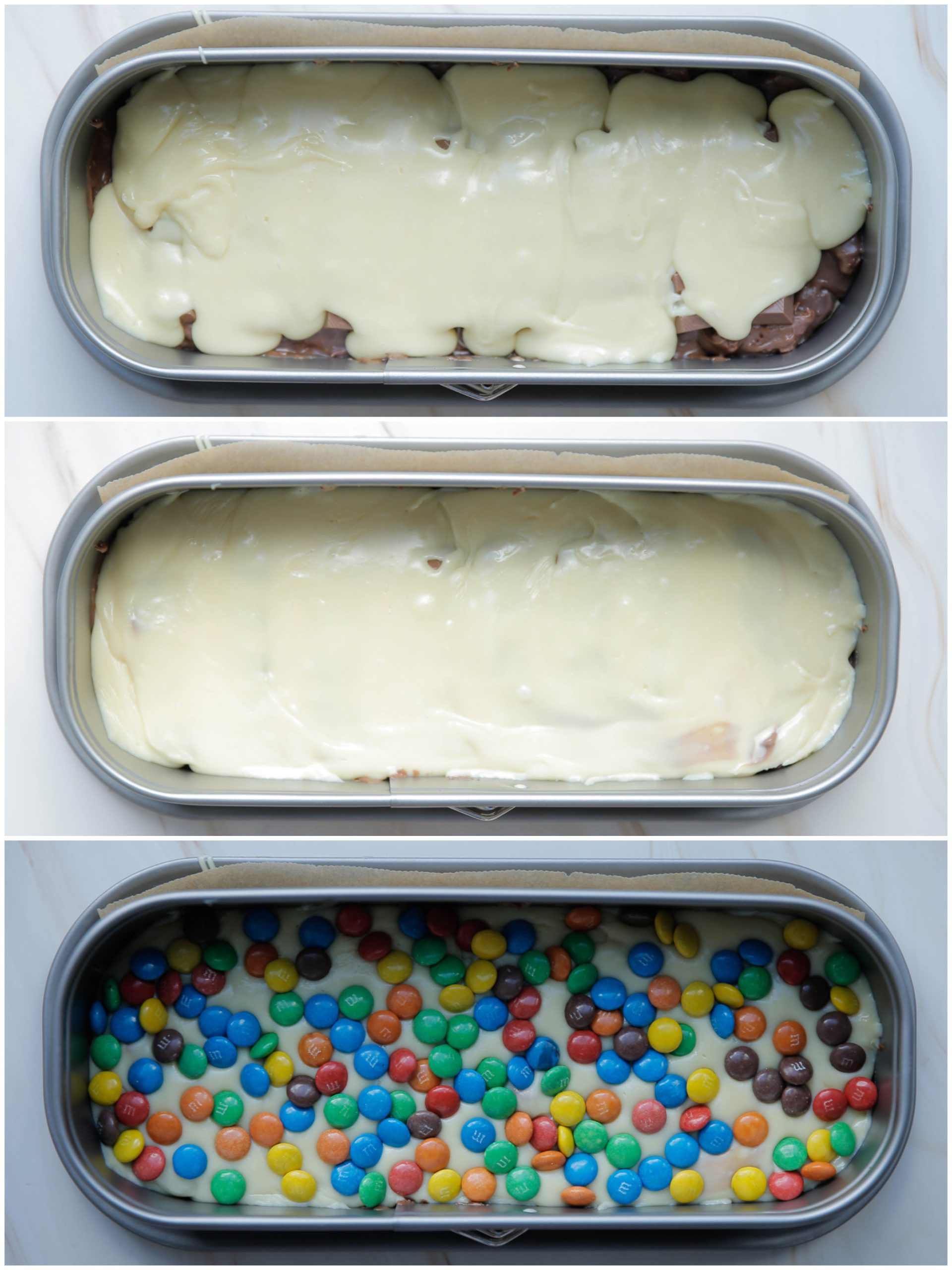 Witte fudge en m&m's