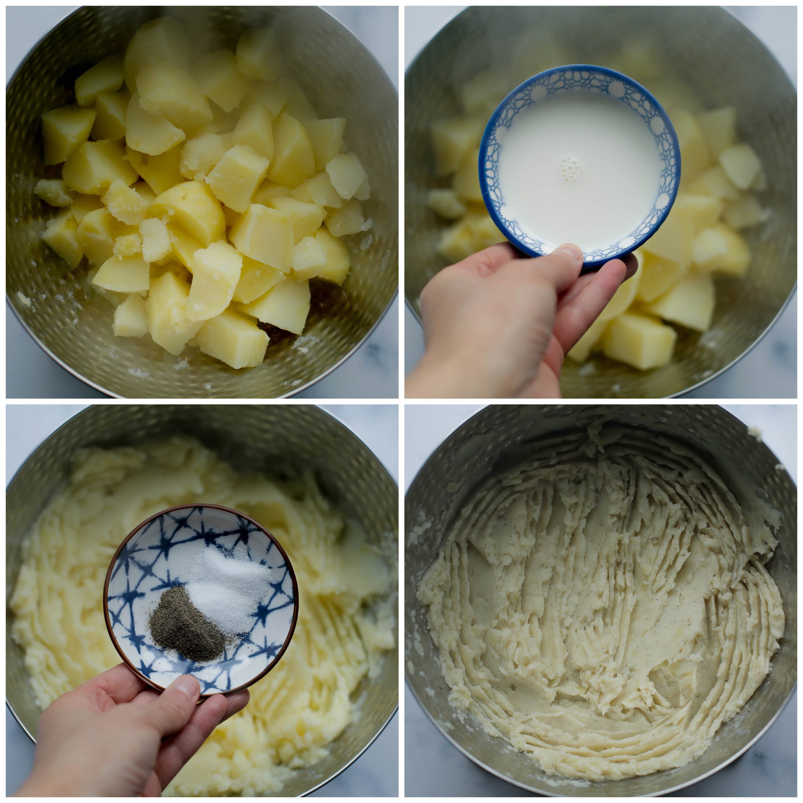 Aardappelpuree met melk, zout en peper