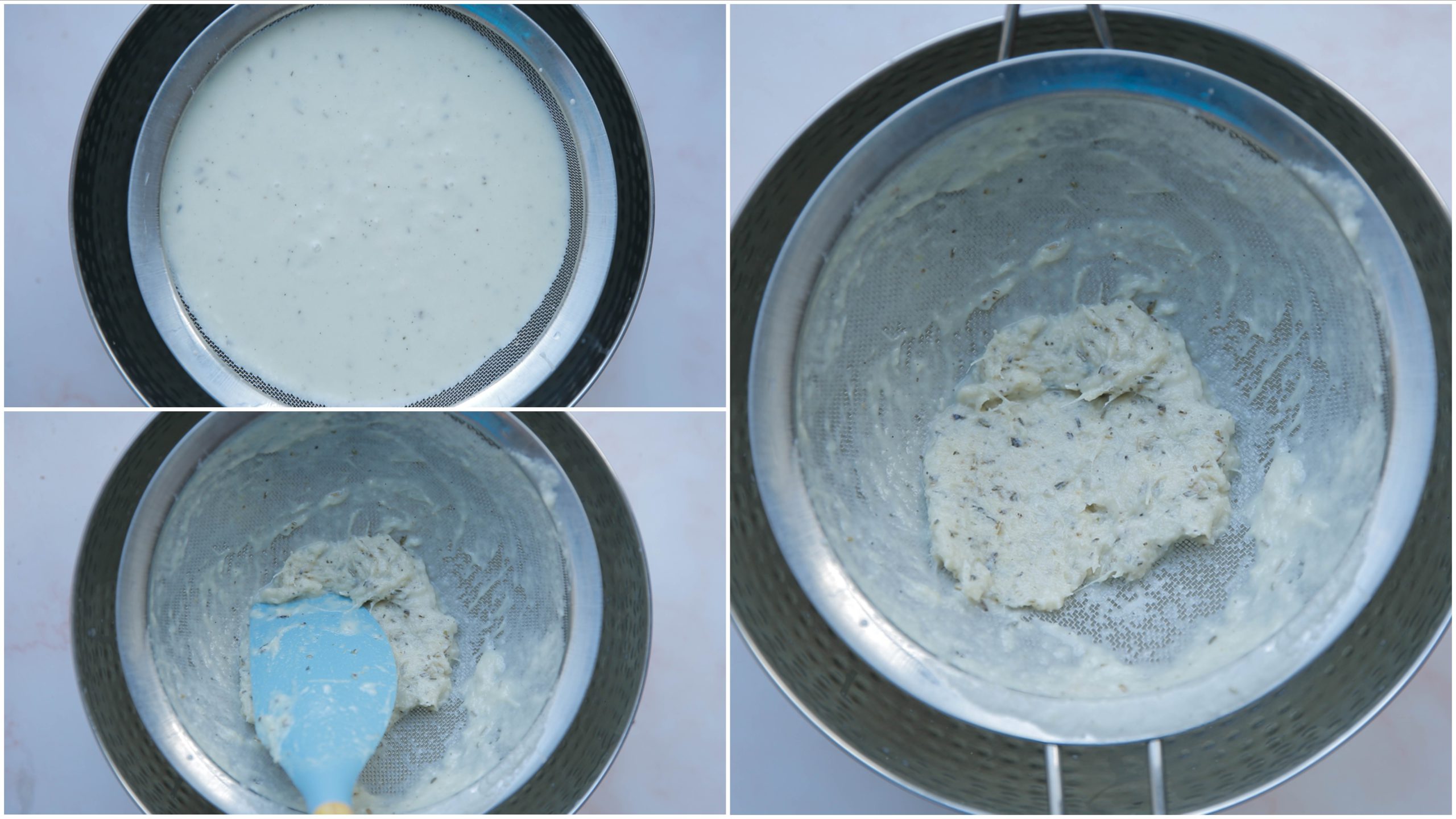 Aspergesoep door een zeef halen