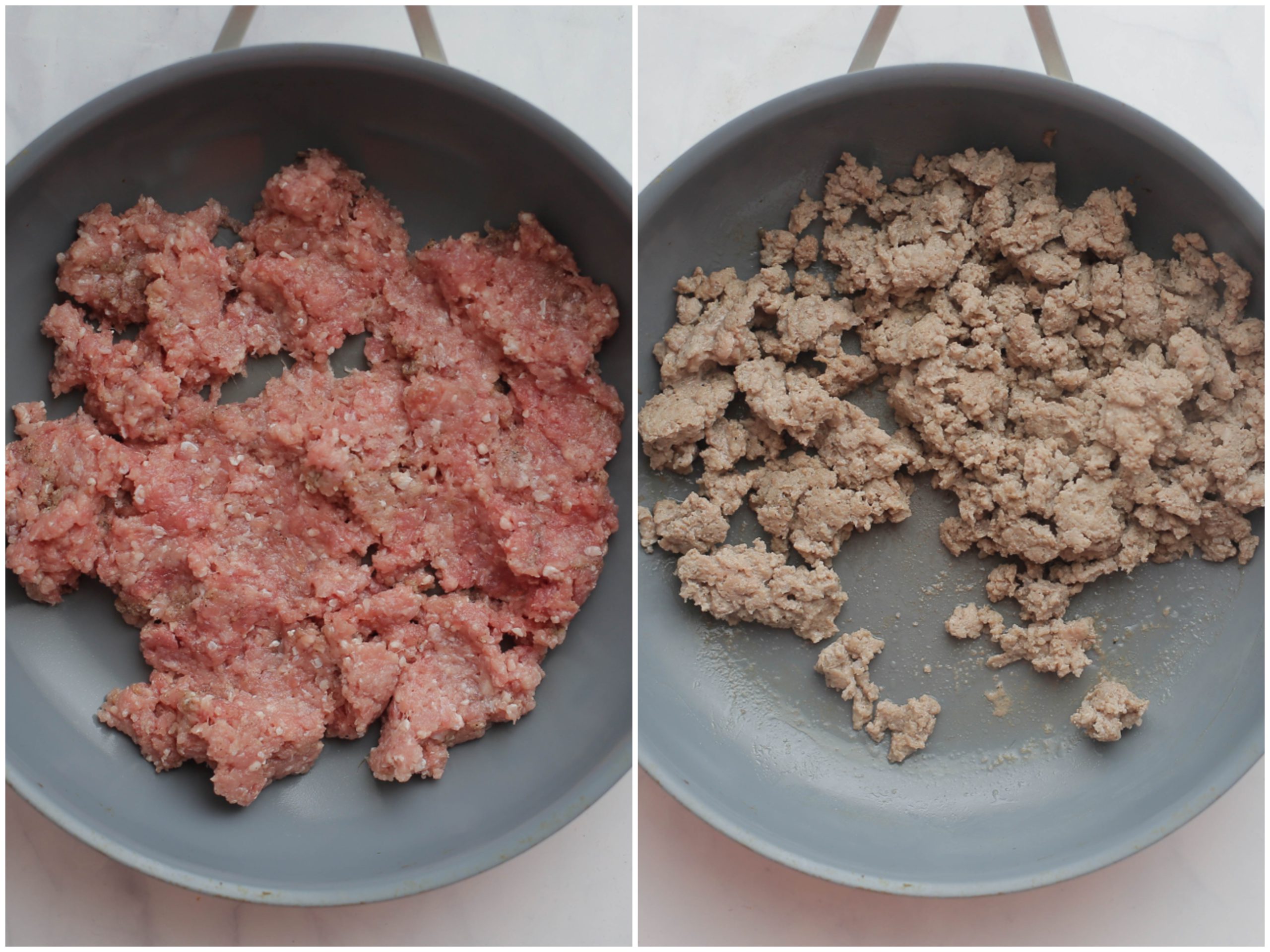 Gehakt bakken in koekenpan op middelhoog vuur tot het mooi bruin kleurt