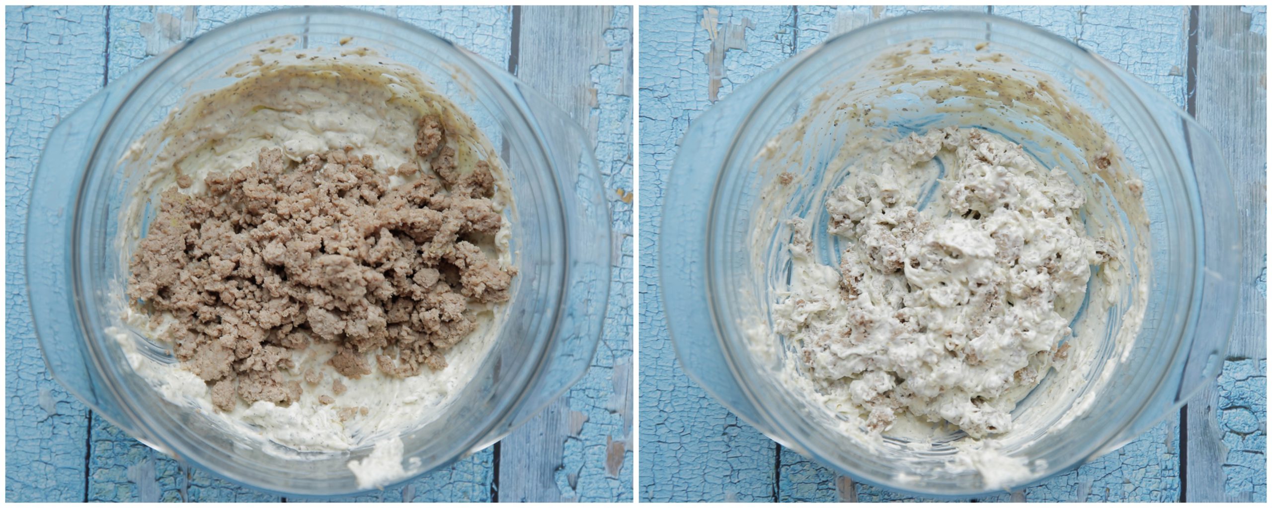 Gehakt mengen met knoflooksaus