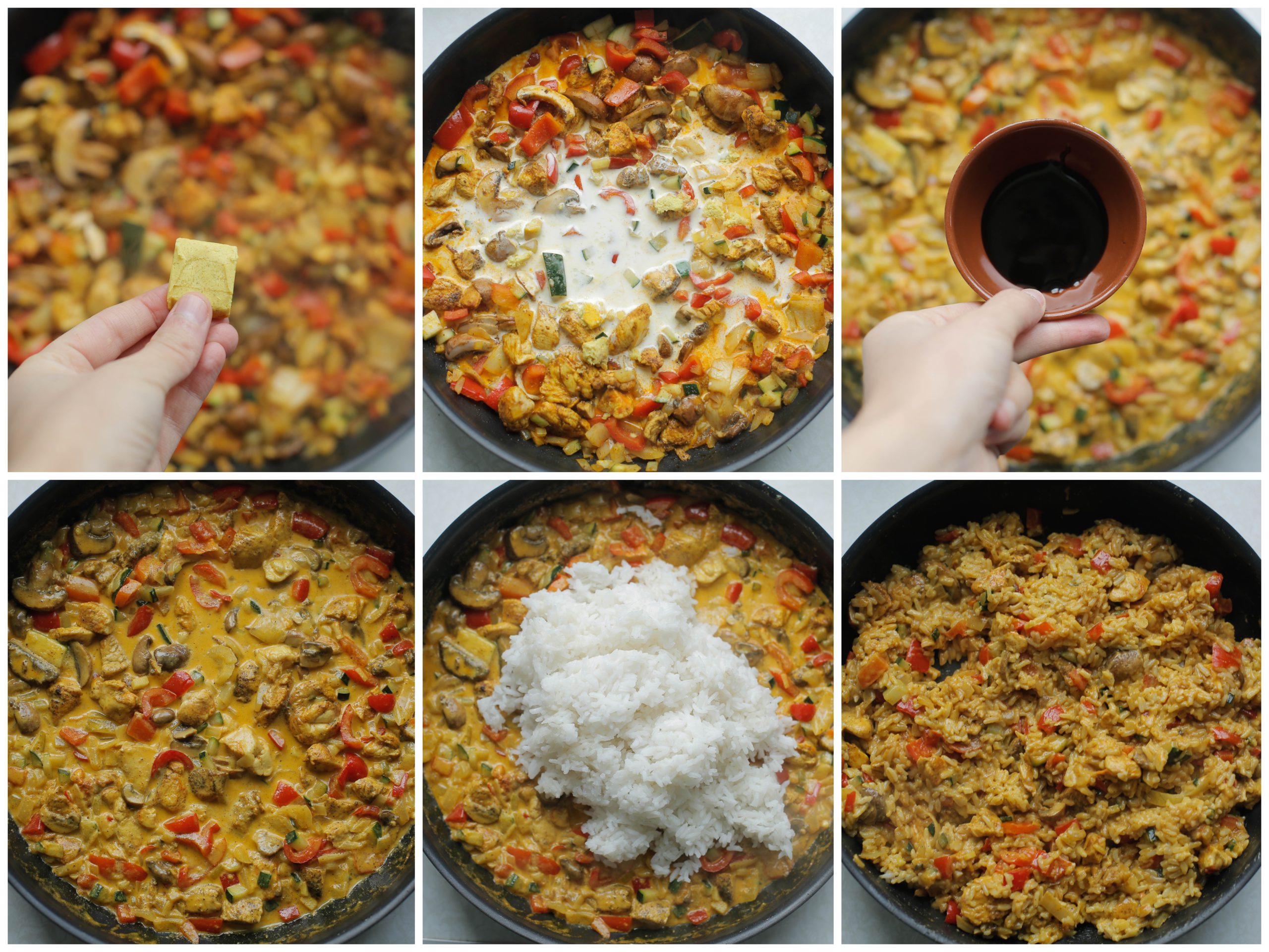 Het maken van een romige saus voor de rijst.