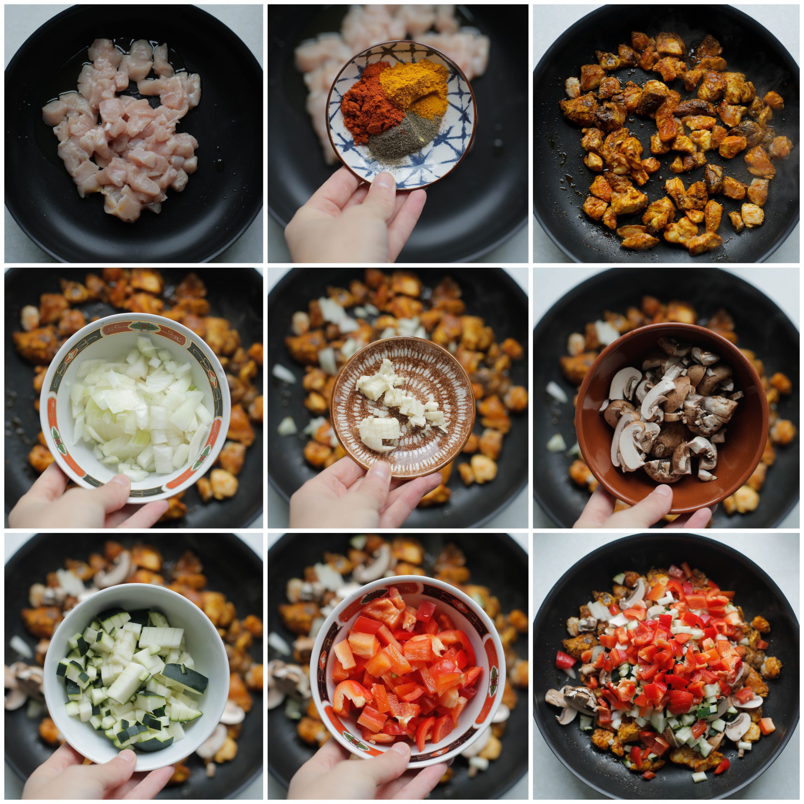 Kippendijen bakken met kruiden en groenten