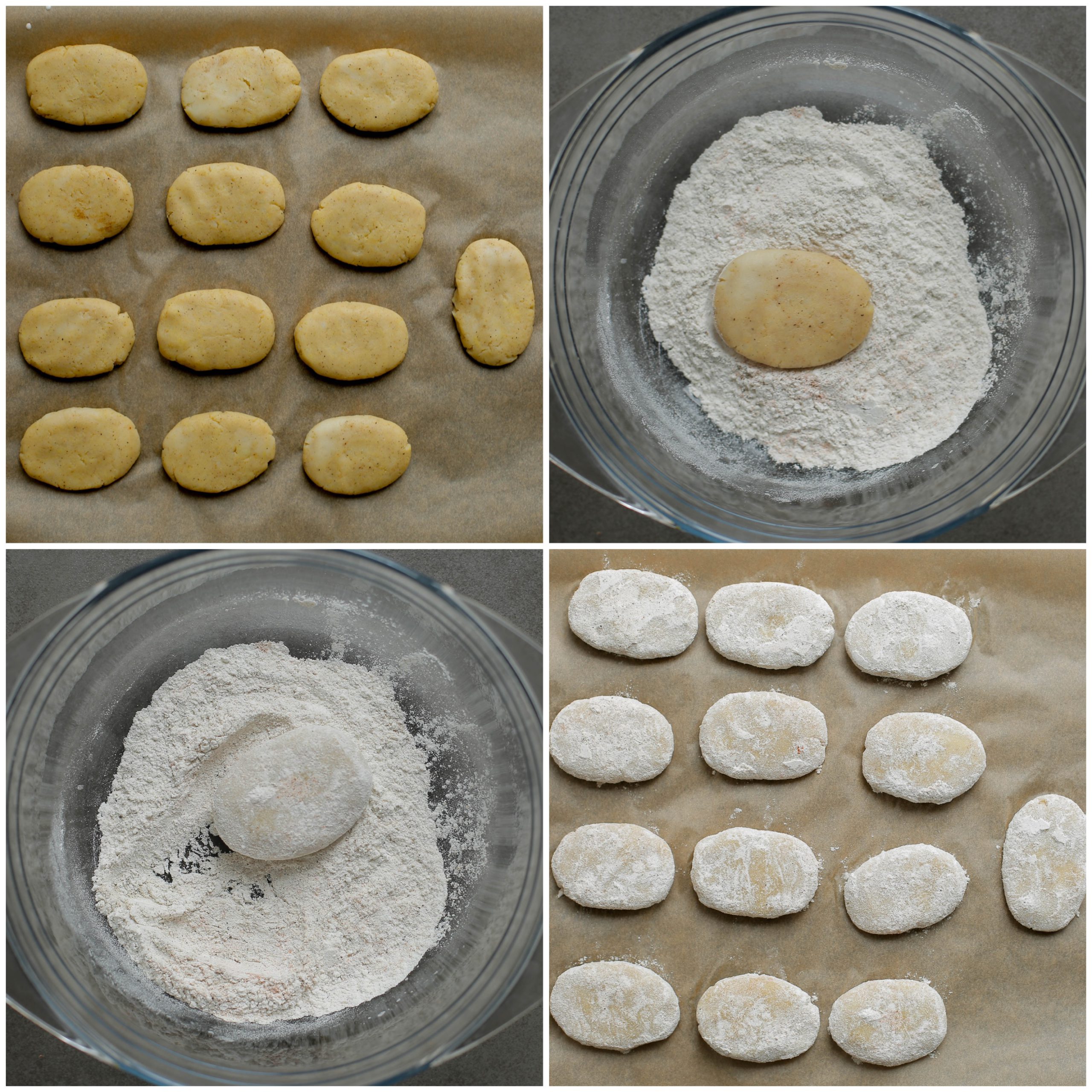 Aardappelburgers door het bloemmengsel halen