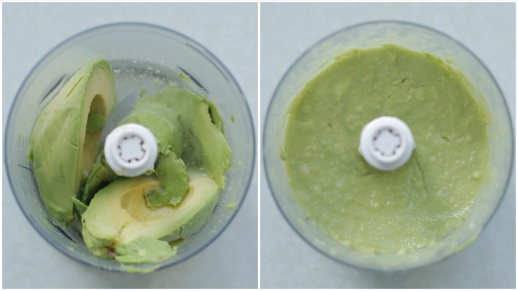 Doe de avocado in een hakmolen en mix tot een gladde massa.