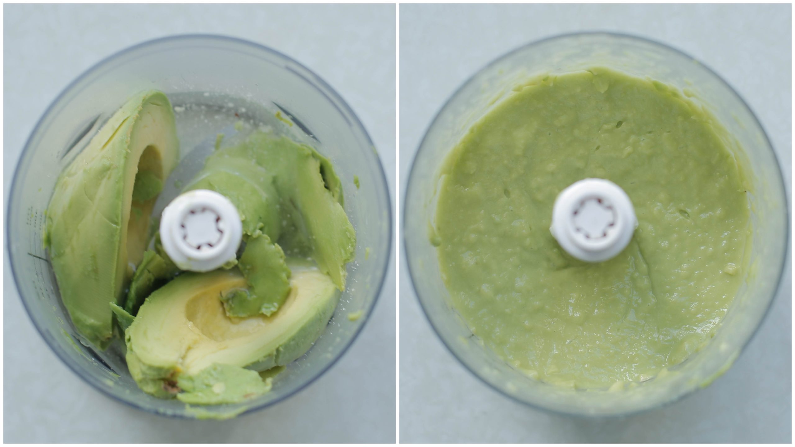Avocado malen tot een gladde massa in een hakmolen