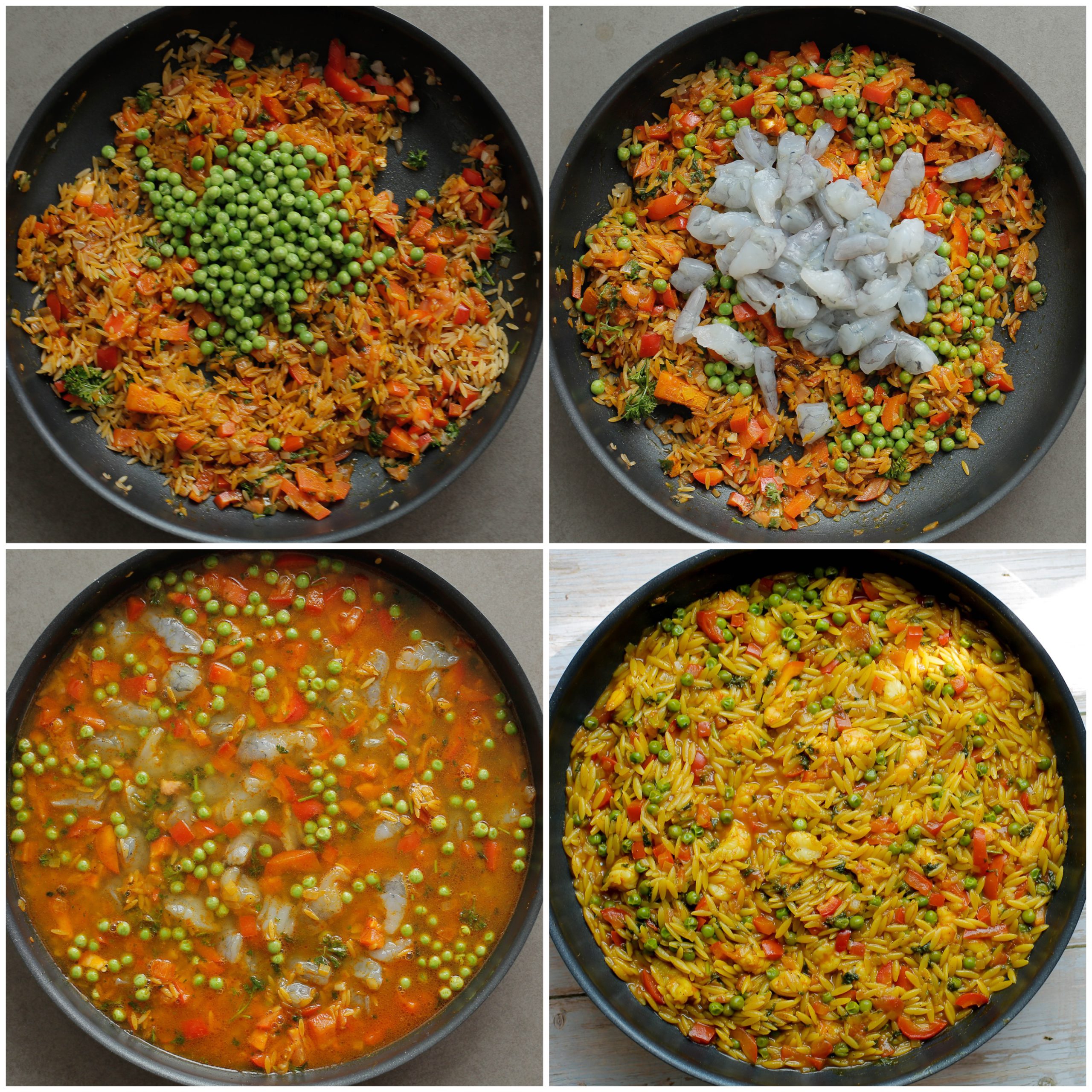 Erwten samen koken met stukjes garnalen in water.