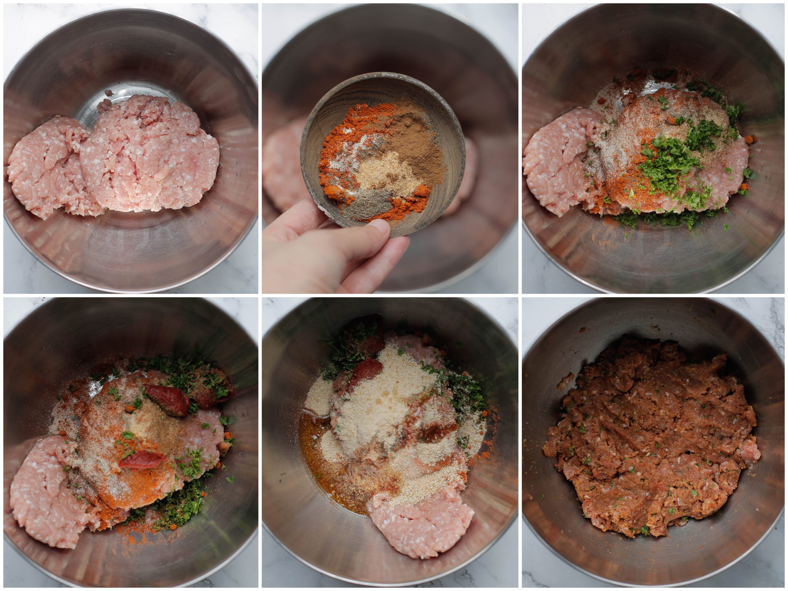 Gehaktmengsel met kruiden, peterselie, tomatenpuree en broodkruimels