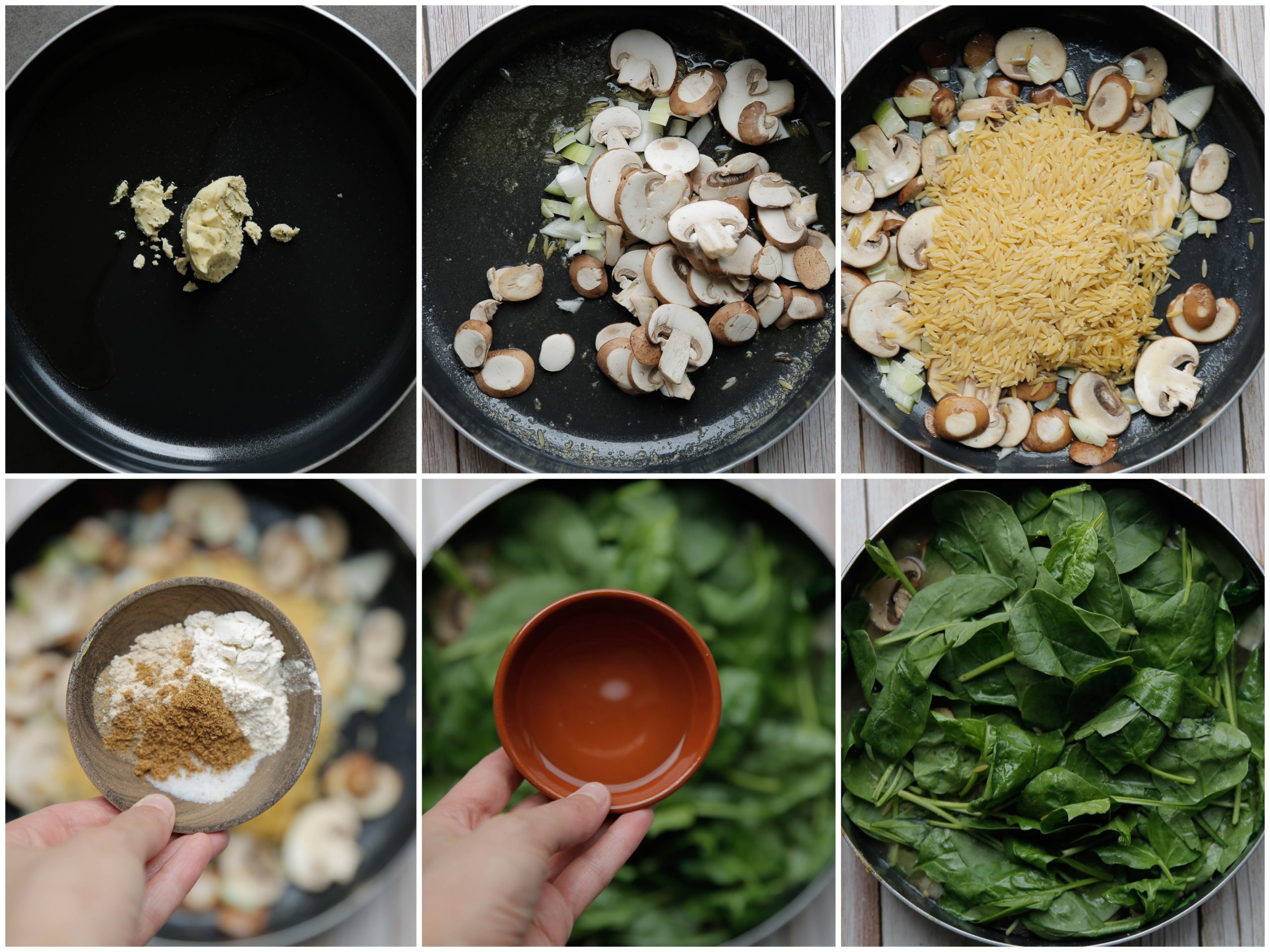 Groenten bakken met orzo in een pan