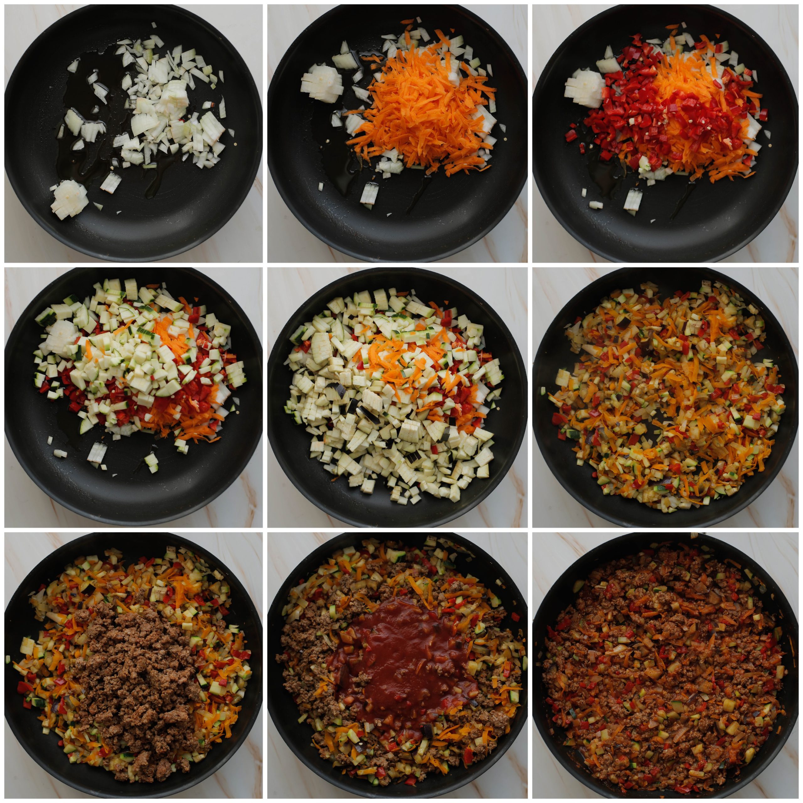 Groenten voorbakken en vervolgens de tomatensaus toevoegen