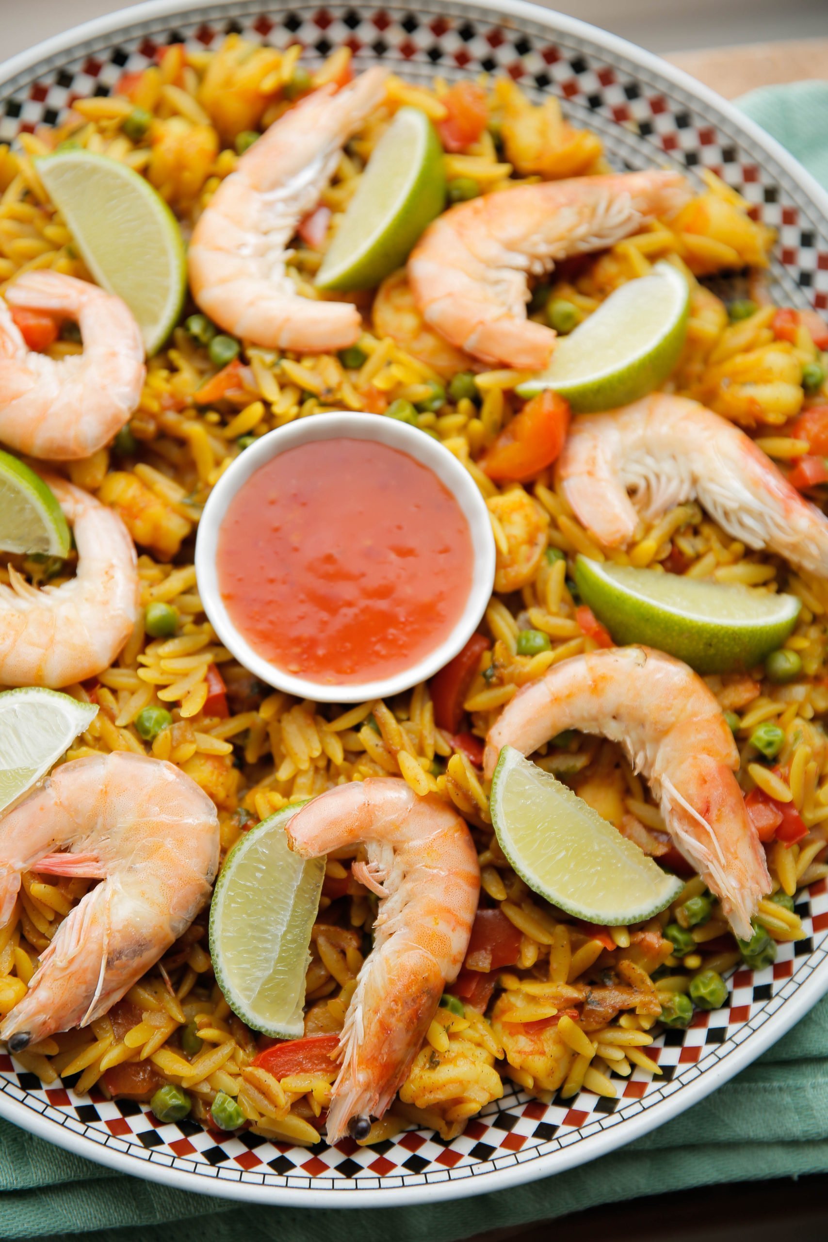 Orzo gekookt met garnalen eindresultaat