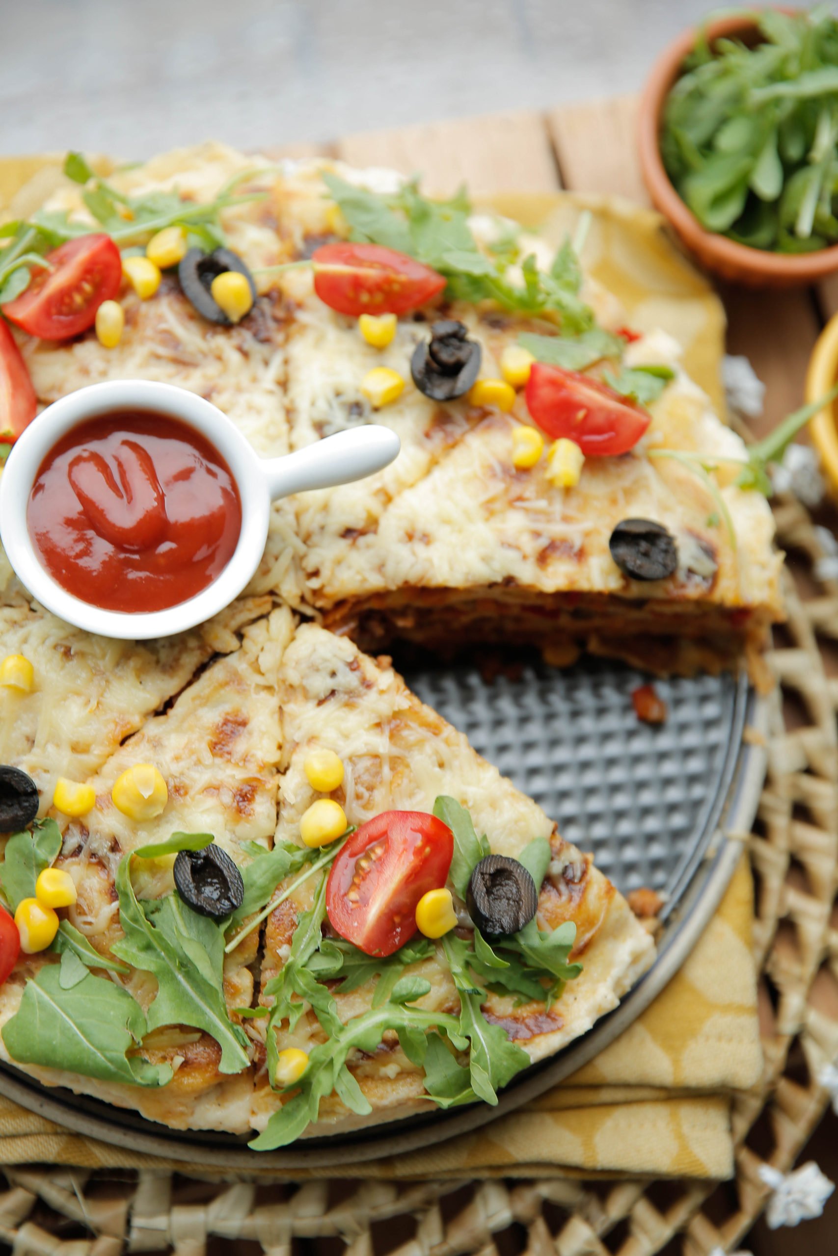 Pannenkoeken taart met gehakt en bechamelsaus eindresultaat