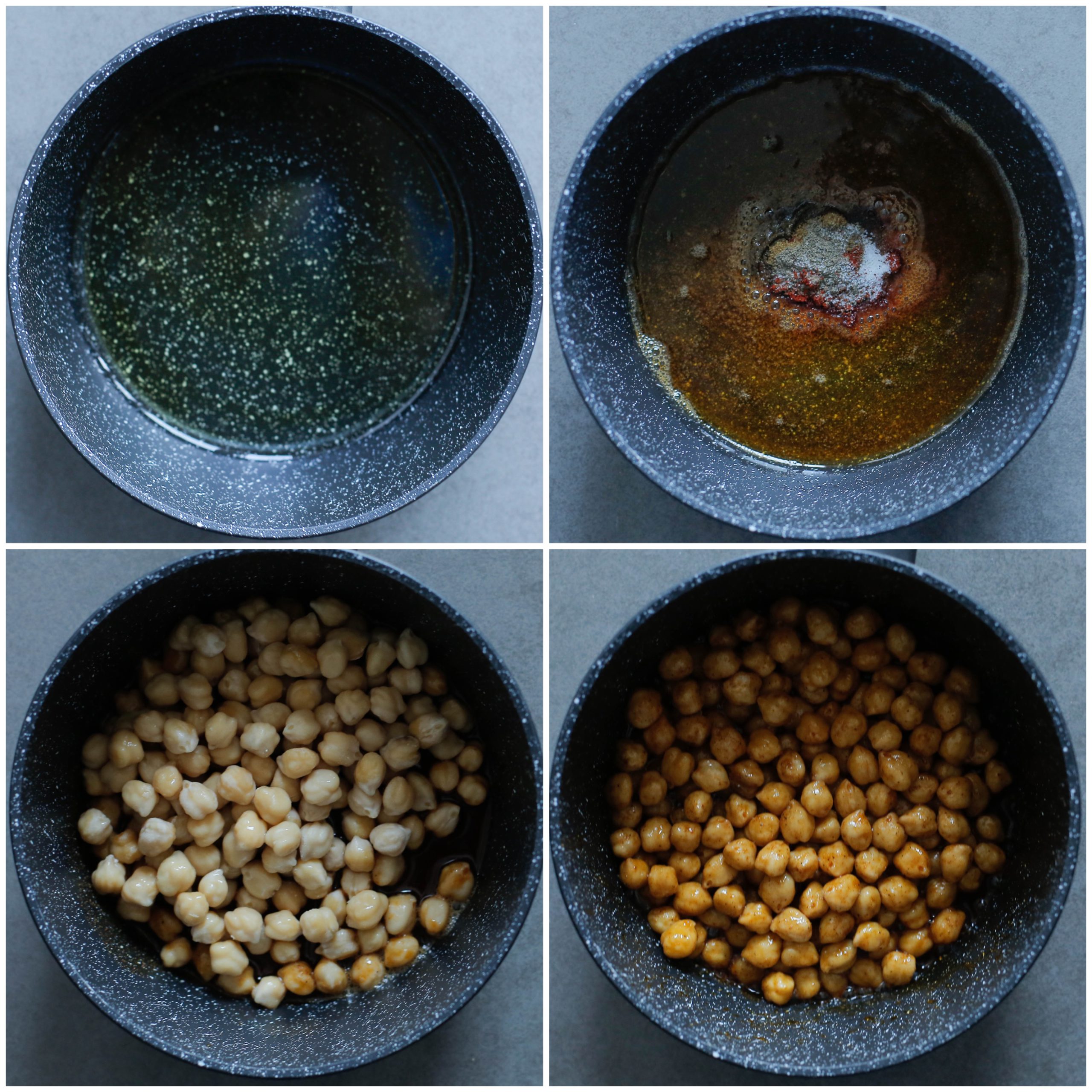 Kikkererwten krokant bakken in een kruidenmengsel