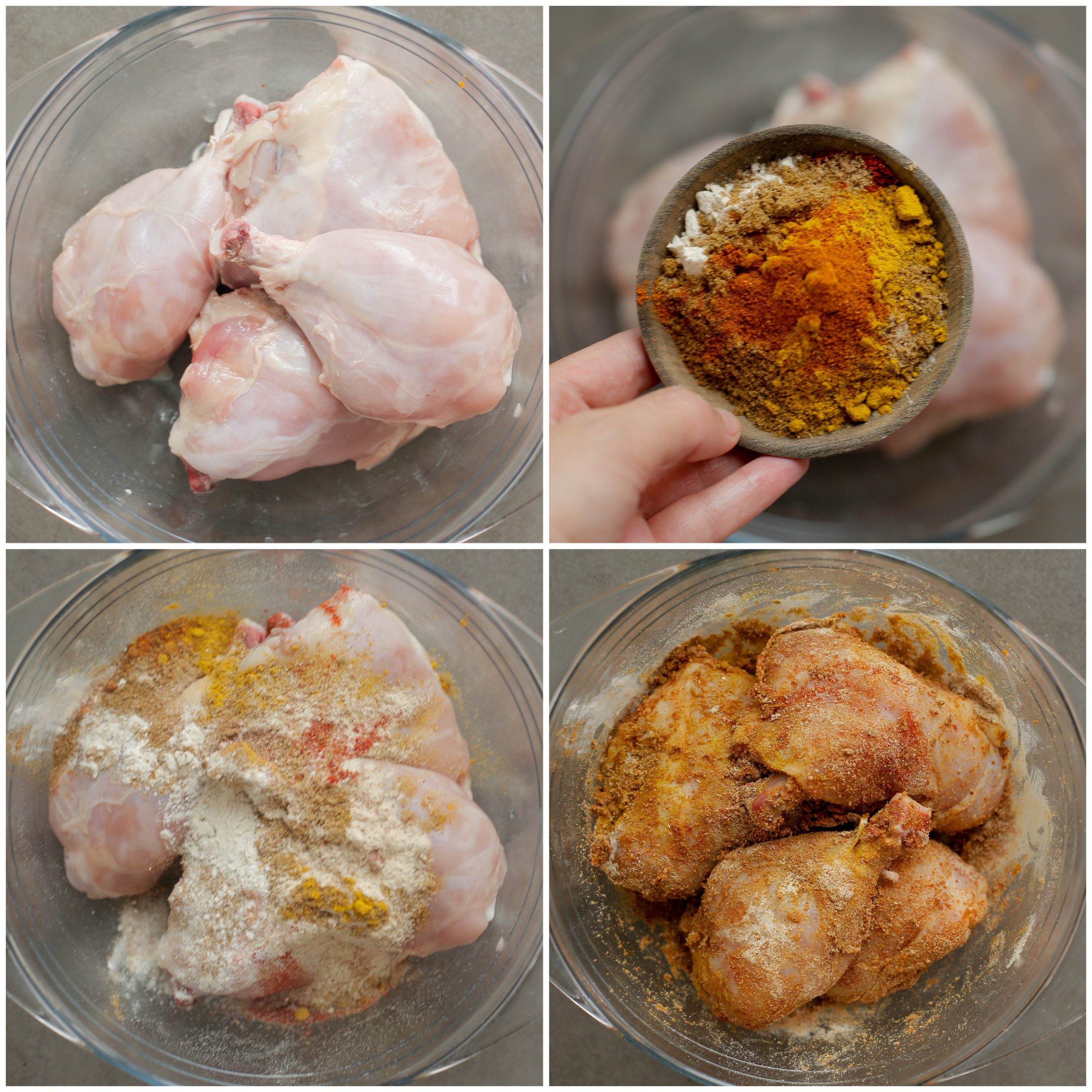 Kip mengen met kruiden in een diepe kom