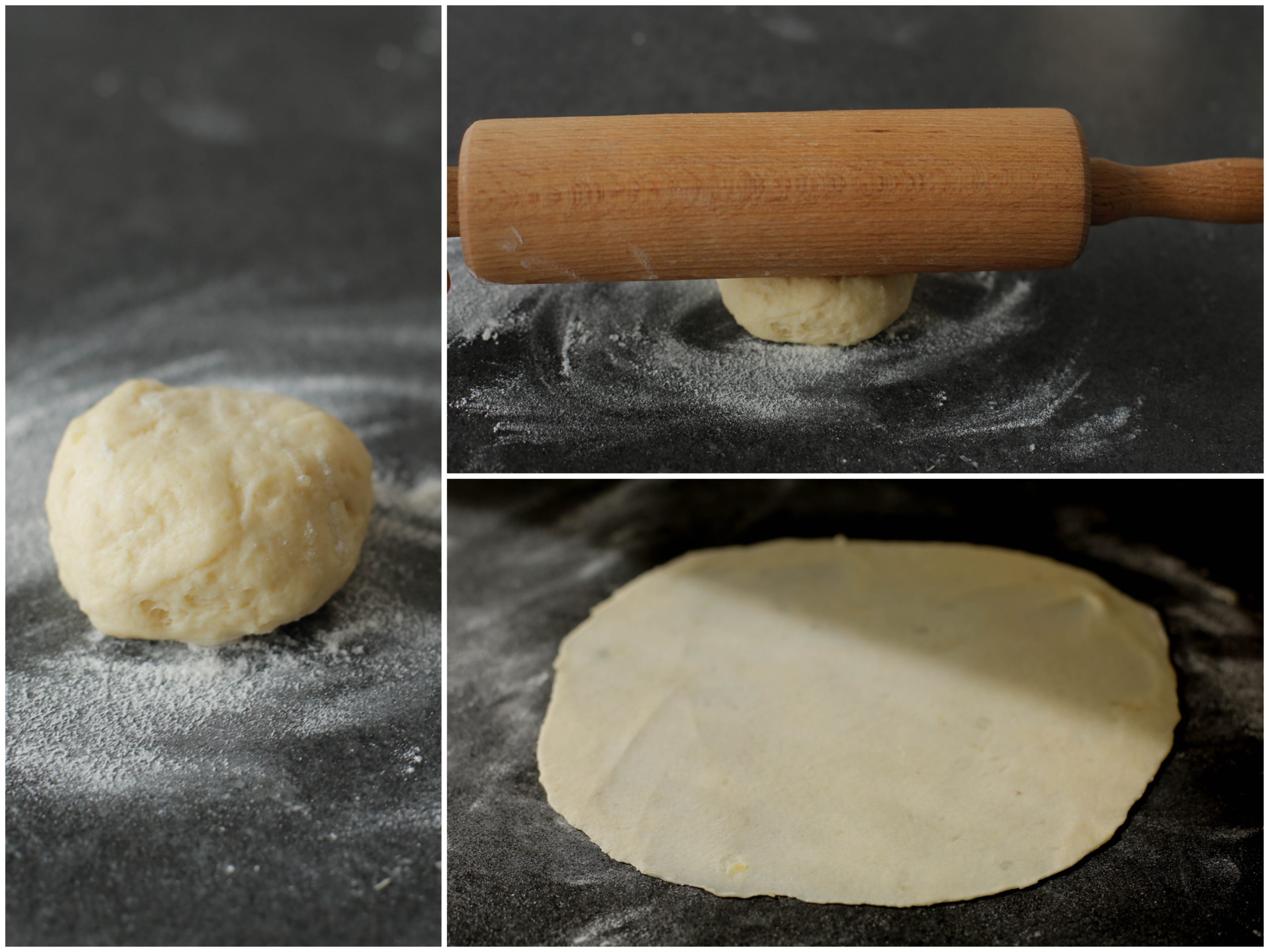 Naandeeg plat maken met een deegroller