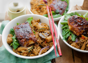 Rijst met sticky kabeljauw