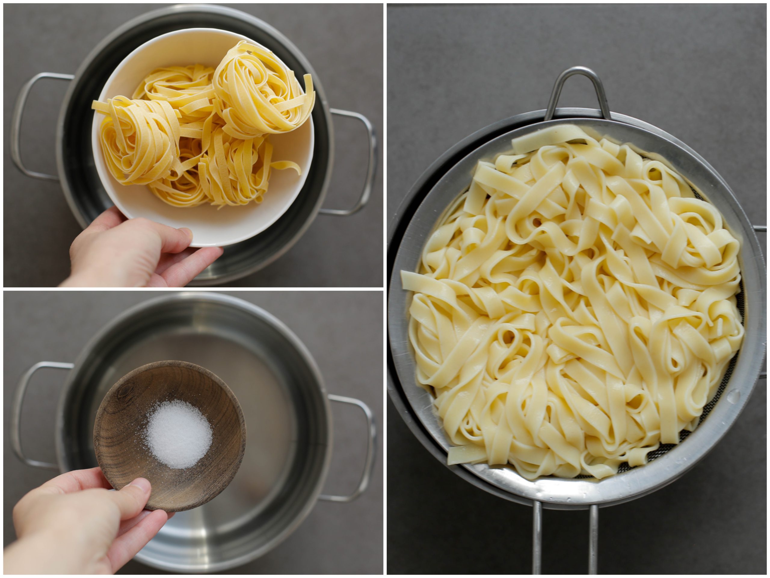 Tagliatella koken in een pan met water en zout