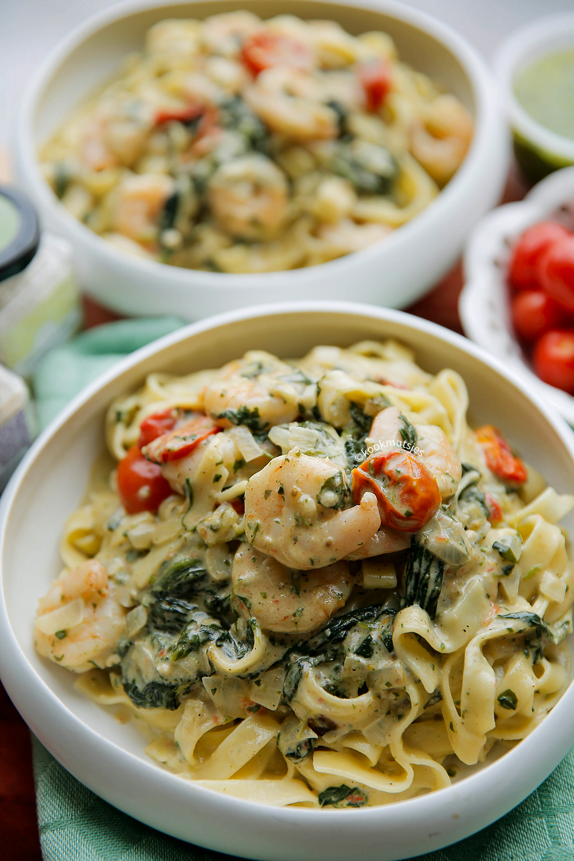 Tagliatelle met pesto scampi