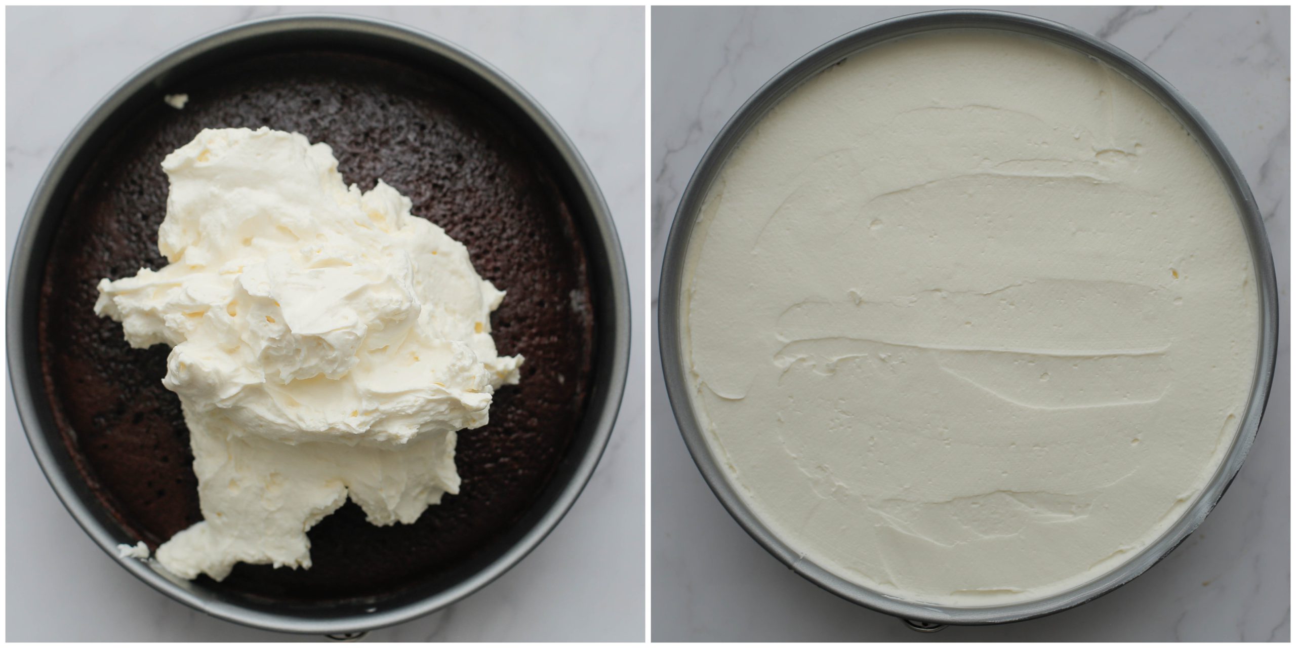 Topping over de chocolade koffiecake uitsmeren