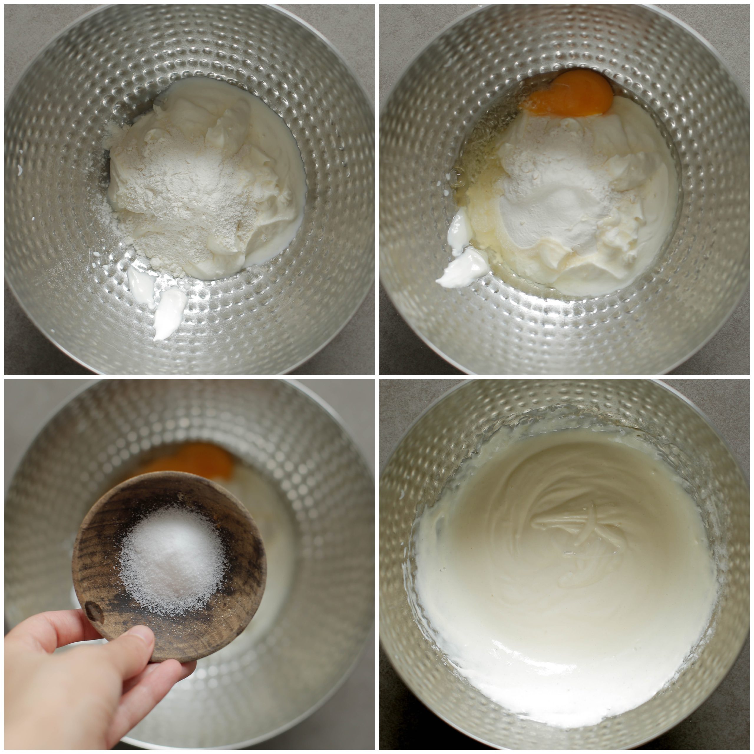 Yoghurtmengsel mengen tot een gladde massa in een kom