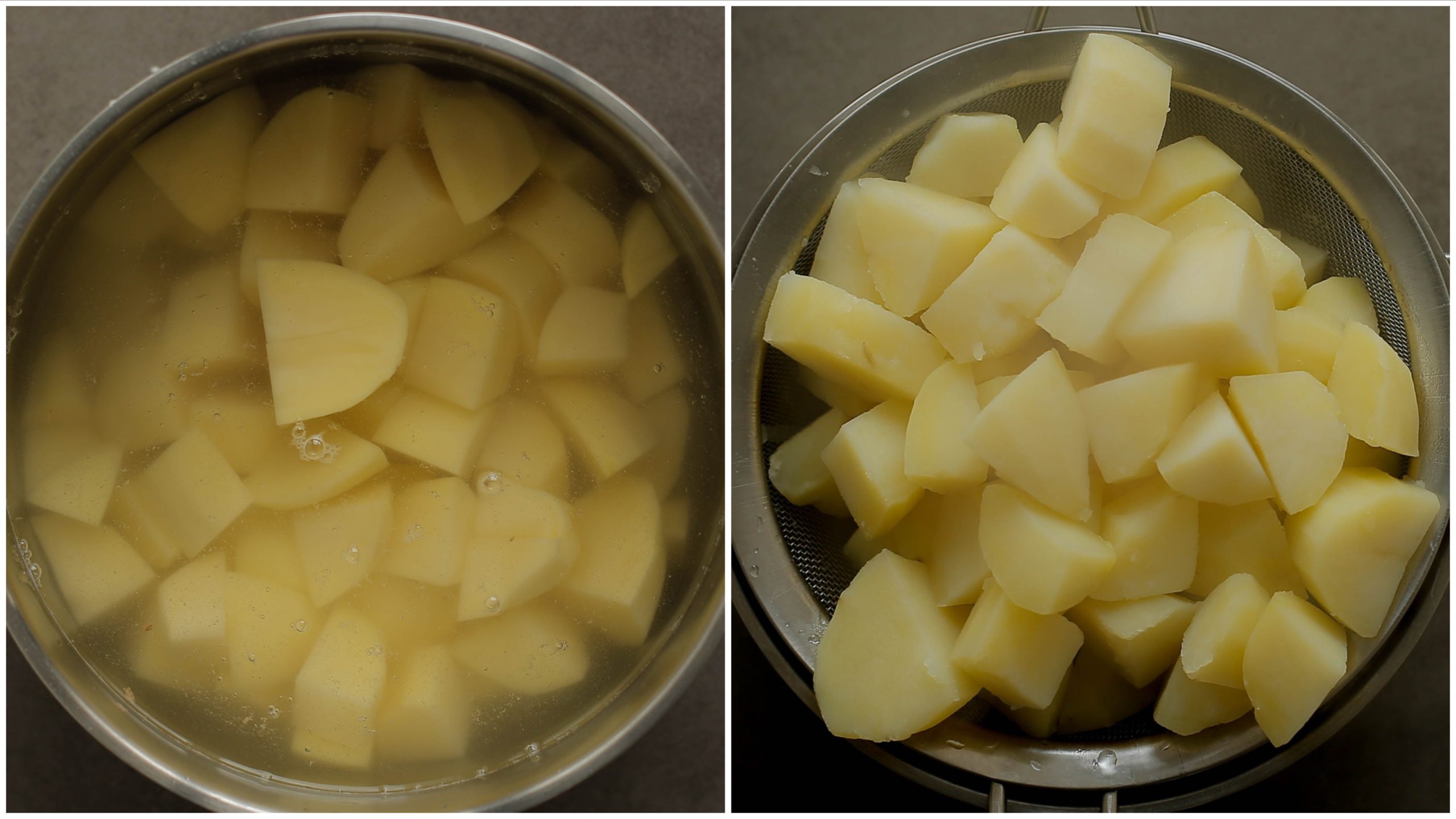 Aardappels gaar koken in een pan met water