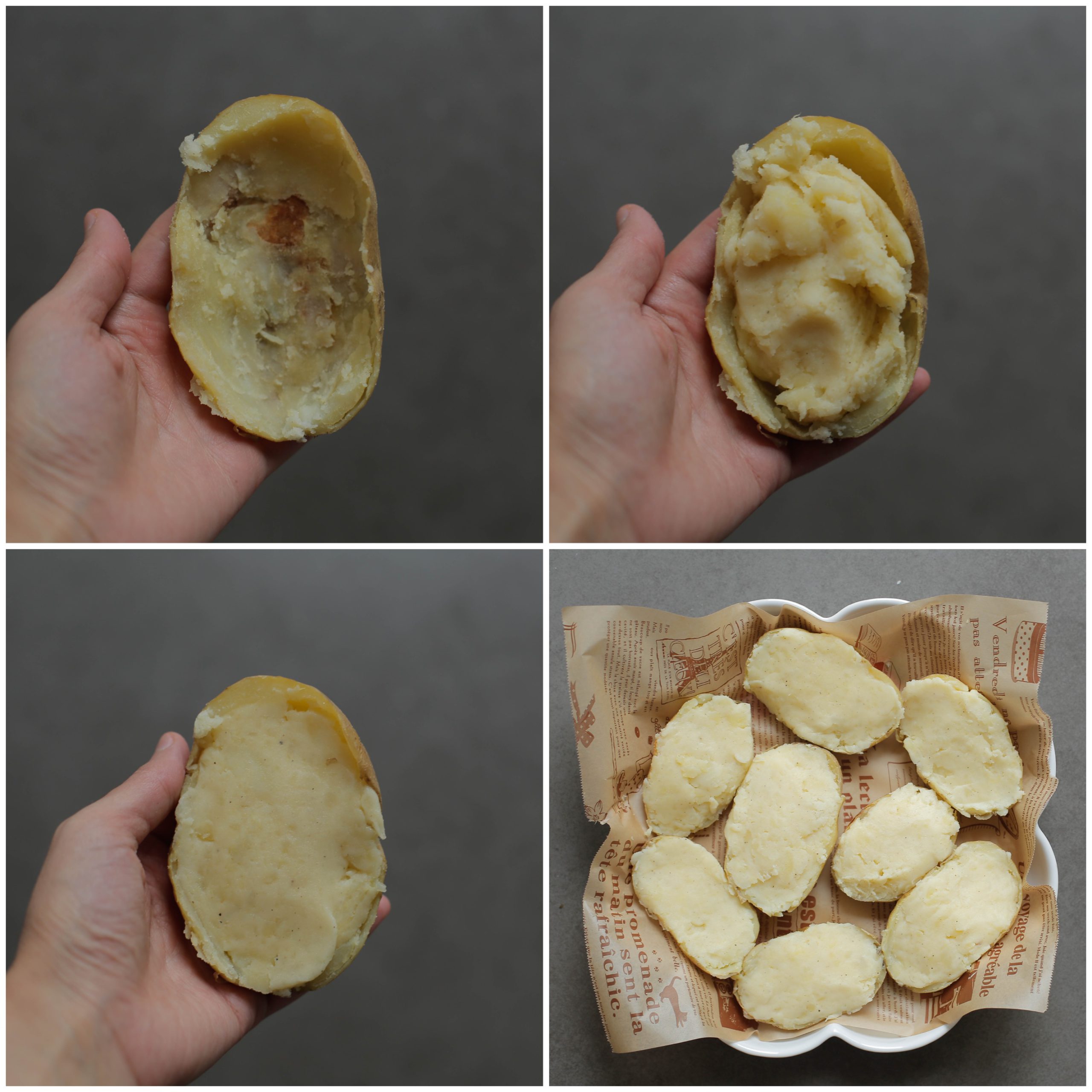 Aardappelschil vullen met het aardappelmengsel