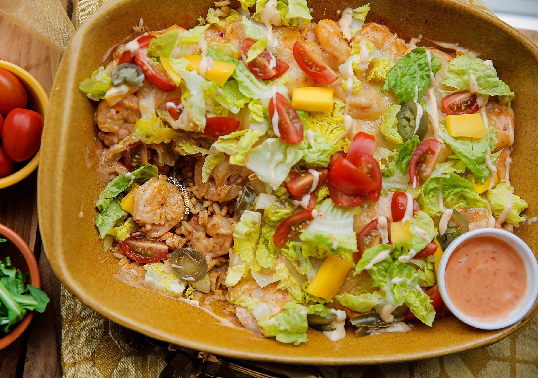 Bang bang rijstschotel met garnalen